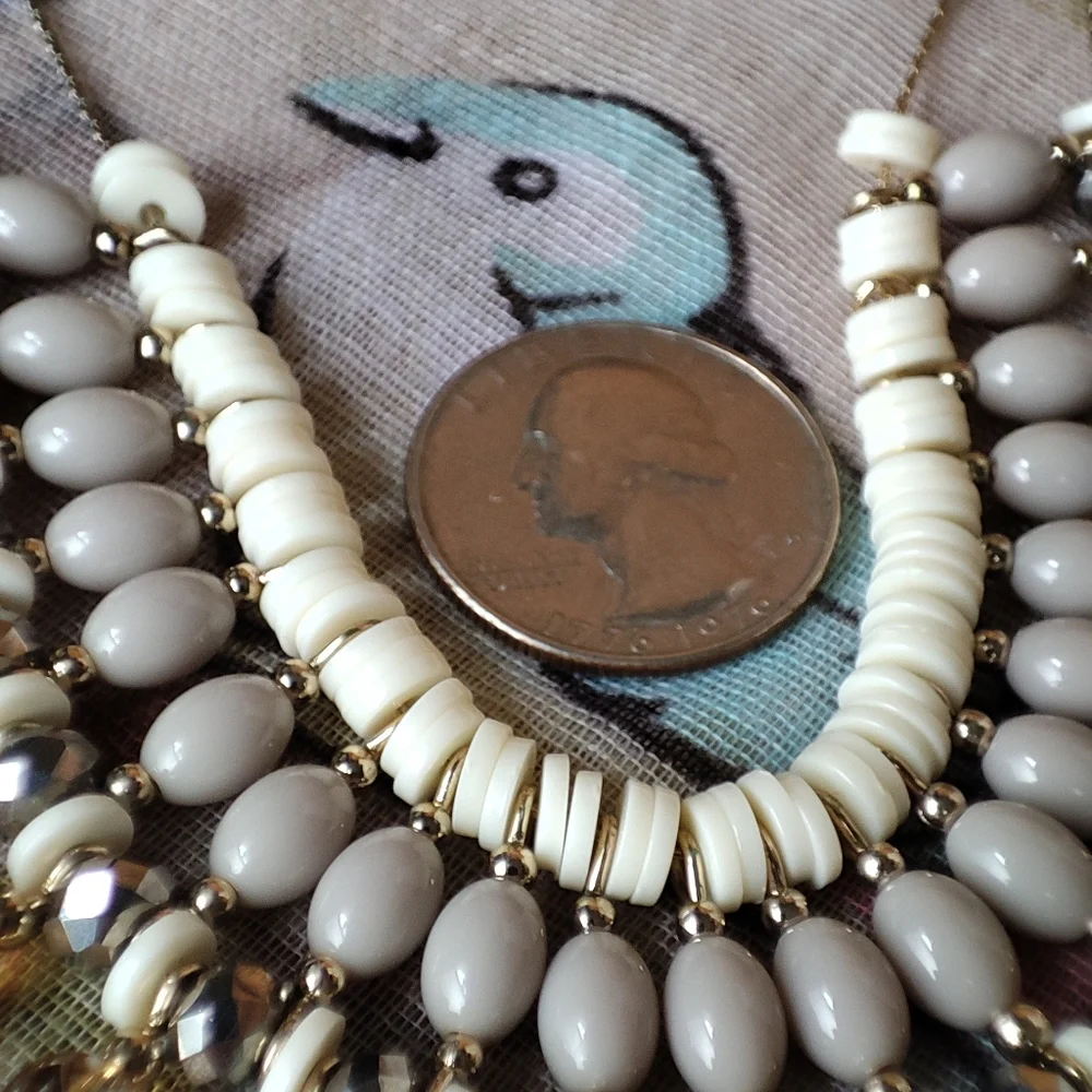 Loft Delicate Feminine Neutral Nude Lilac Lucite Glass Triple Chain Necklace